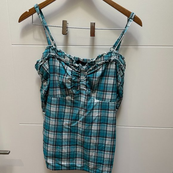 Vintage Y2K Blue Plaid Checkered Tank Top - Picture 1 of 3